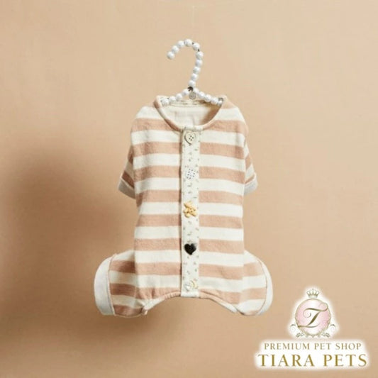 ルイスドッグ louisdog Button Stripe Pants/Nude【小型犬 犬服 ロンパース つなぎ パンツ オールインワン セレブ】