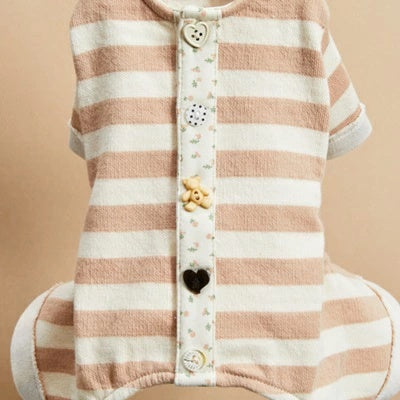 ルイスドッグ louisdog Button Stripe Pants/Nude【小型犬 犬服 ロンパース つなぎ パンツ オールインワン セレブ】