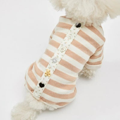 ルイスドッグ louisdog Button Stripe Pants/Nude【小型犬 犬服 ロンパース つなぎ パンツ オールインワン セレブ】