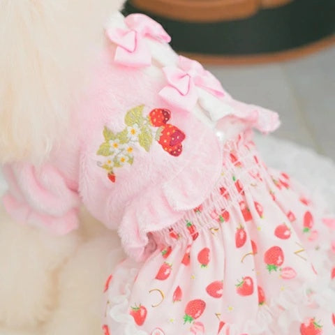 きゃんナナ CanNana いちご刺繍ハーフボレロ 1176【小型犬 犬服 アウター トップス ボレロ 羽織り】