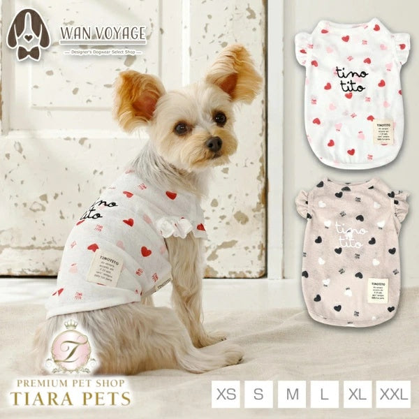 ティノティート TINOTITO ハートフリル袖スラブタンク【小型犬 犬服 ドッグウェア トップス タンクトップ】