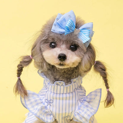 ゴッドピヴァ GODPIVA ★ご予約★ ストライプレイヤード ギンガムバレッタ ※5月上旬頃より順次発送【小型犬 犬用 ヘアアクセサリー バレッタ セレブ】