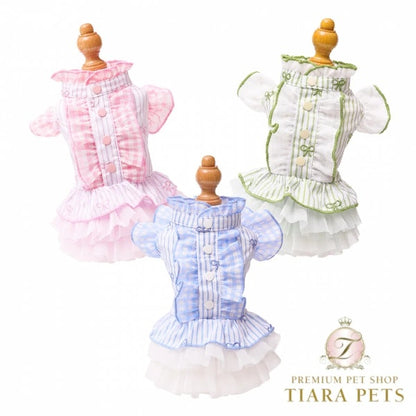 ゴッドピヴァ GODPIVA ストライプリボンフリルワンピース【小型犬 犬服 ワンピース スカート ドレス セレブ】