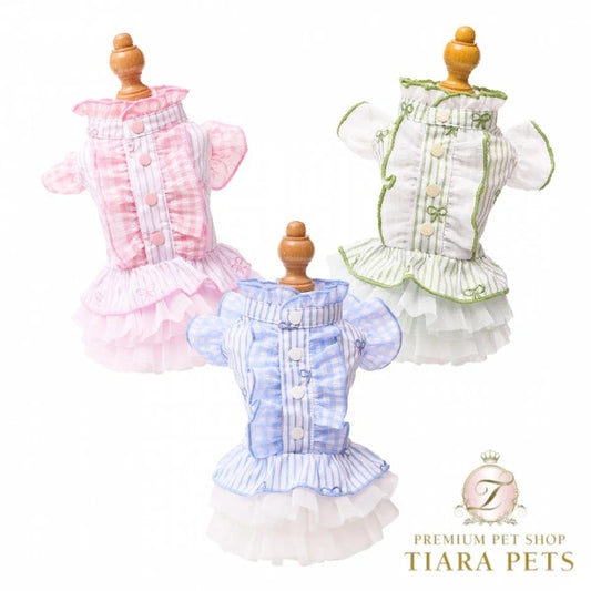 ゴッドピヴァ GODPIVA ストライプリボンフリルワンピース【小型犬 犬服 ワンピース スカート ドレス セレブ】
