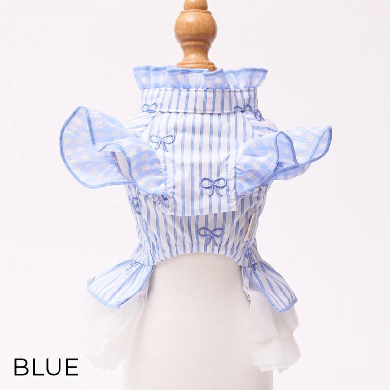 ゴッドピヴァ GODPIVA ストライプリボンフリルワンピース【小型犬 犬服 ワンピース スカート ドレス セレブ】