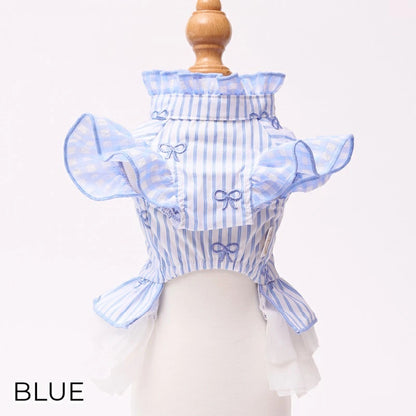 ゴッドピヴァ GODPIVA ストライプリボンフリルワンピース【小型犬 犬服 ワンピース スカート ドレス セレブ】