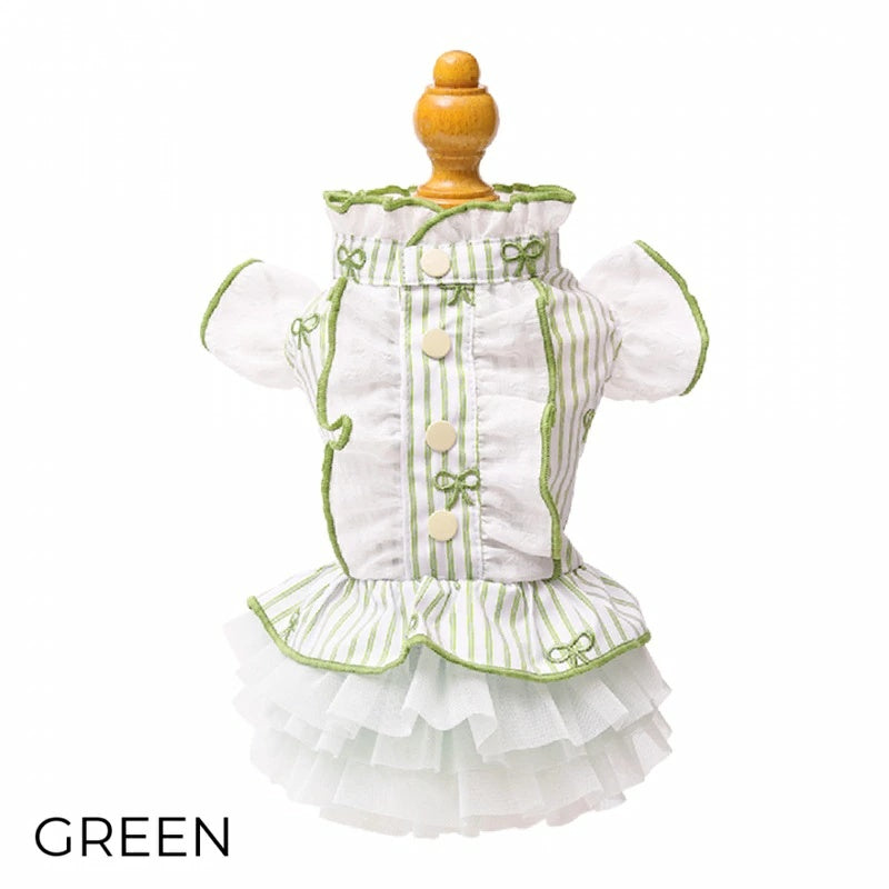 ゴッドピヴァ GODPIVA ストライプリボンフリルワンピース【小型犬 犬服 ワンピース スカート ドレス セレブ】