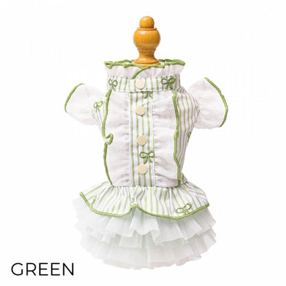 ゴッドピヴァ GODPIVA ストライプリボンフリルワンピース【小型犬 犬服 ワンピース スカート ドレス セレブ】