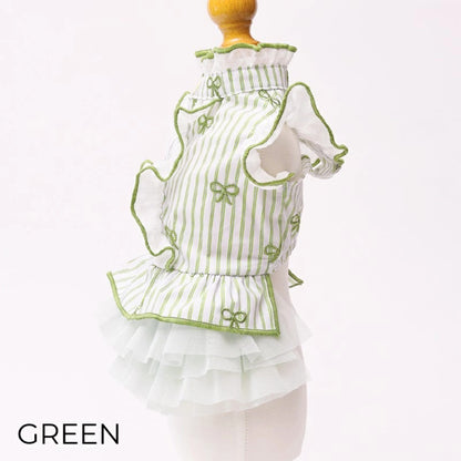 ゴッドピヴァ GODPIVA ストライプリボンフリルワンピース【小型犬 犬服 ワンピース スカート ドレス セレブ】