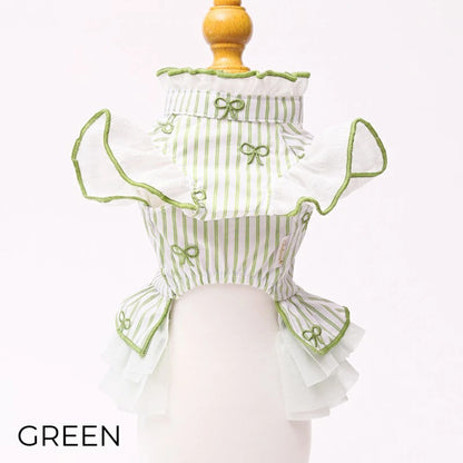 ゴッドピヴァ GODPIVA ストライプリボンフリルワンピース【小型犬 犬服 ワンピース スカート ドレス セレブ】