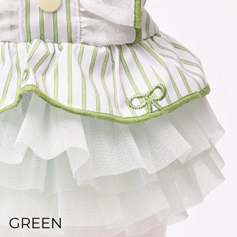 ゴッドピヴァ GODPIVA ストライプリボンフリルワンピース【小型犬 犬服 ワンピース スカート ドレス セレブ】