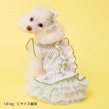 ゴッドピヴァ GODPIVA ストライプリボンフリルワンピース【小型犬 犬服 ワンピース スカート ドレス セレブ】