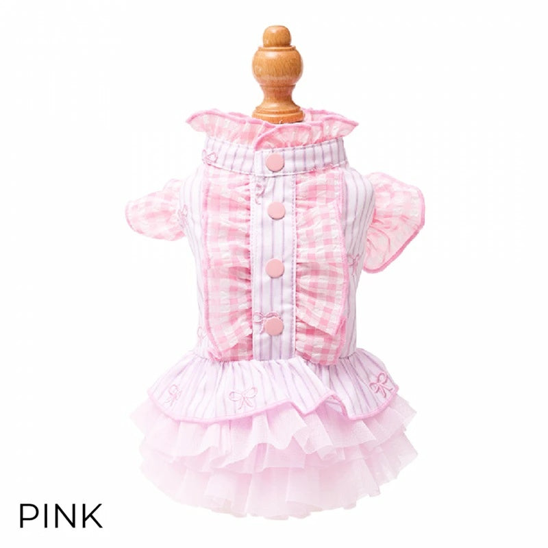 ゴッドピヴァ GODPIVA ストライプリボンフリルワンピース【小型犬 犬服 ワンピース スカート ドレス セレブ】