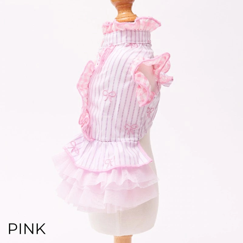 ゴッドピヴァ GODPIVA ストライプリボンフリルワンピース【小型犬 犬服 ワンピース スカート ドレス セレブ】