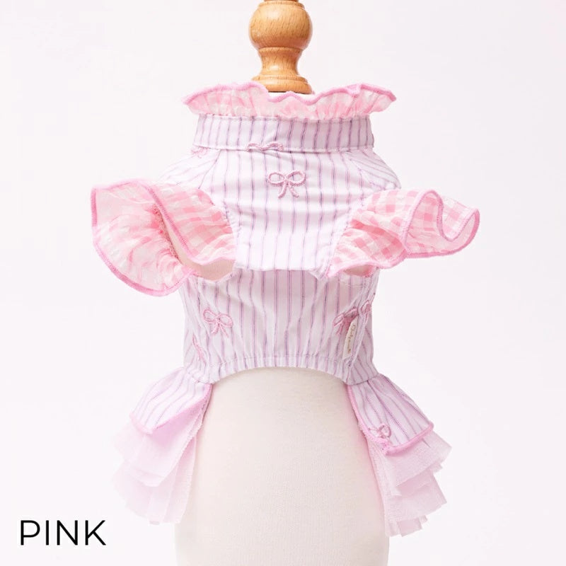ゴッドピヴァ GODPIVA ストライプリボンフリルワンピース【小型犬 犬服 ワンピース スカート ドレス セレブ】