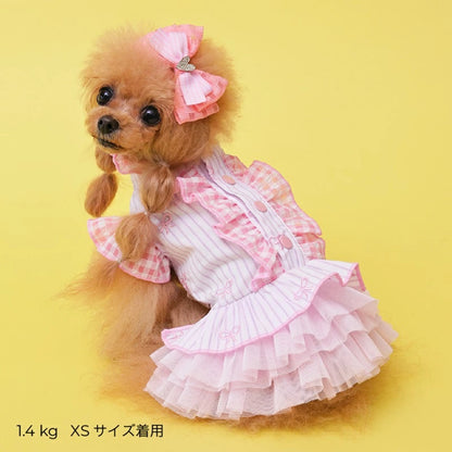 ゴッドピヴァ GODPIVA ストライプリボンフリルワンピース【小型犬 犬服 ワンピース スカート ドレス セレブ】