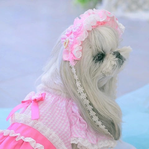 きゃんナナ CanNana ハートギンガムヘッドドレス HD-034【小型犬 アクセサリー ヘアーアクセサリー ヘッドドレス】
