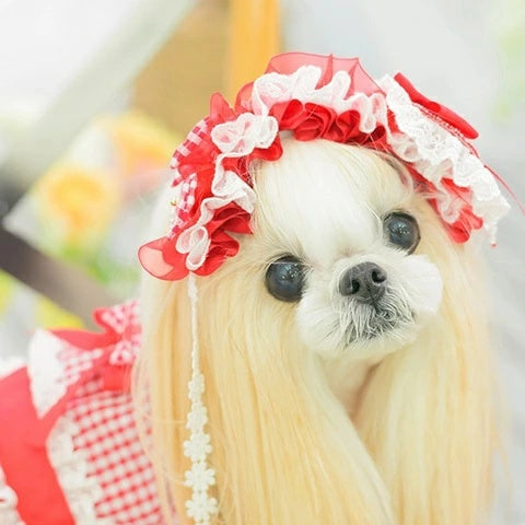 きゃんナナ CanNana ハートギンガムヘッドドレス HD-034【小型犬 アクセサリー ヘアーアクセサリー ヘッドドレス】
