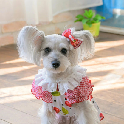 きゃんナナ CanNana ★ご予約★ ギンガム×チェリーバレッタリボン LB-333【小型犬 アクセサリー ヘアーアクセサリー リボン バレッタ】