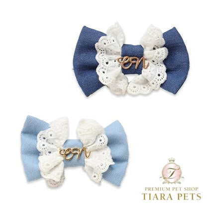 きゃんナナ CanNana ★ご予約★ デニム×レースバレッタリボン LB-331【小型犬 アクセサリー ヘアーアクセサリー リボン バレッタ】