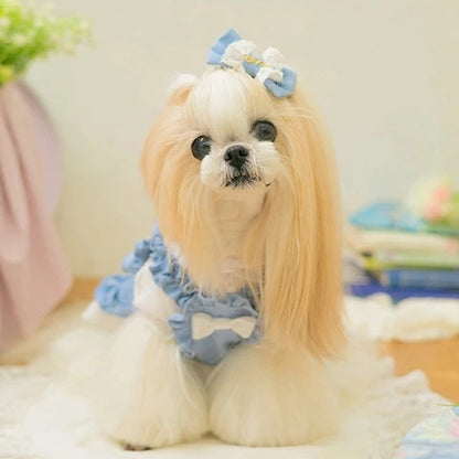 きゃんナナ CanNana ★ご予約★ デニム×レースバレッタリボン LB-331【小型犬 アクセサリー ヘアーアクセサリー リボン バレッタ】