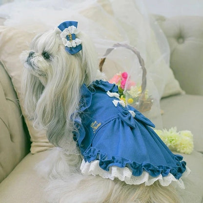 きゃんナナ CanNana ★ご予約★ デニム×レースバレッタリボン LB-331【小型犬 アクセサリー ヘアーアクセサリー リボン バレッタ】