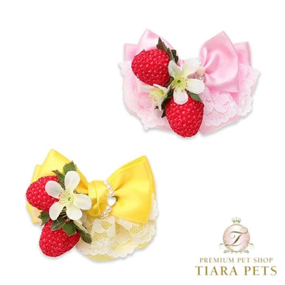 きゃんナナ CanNana フレッシュストロベリーバレッタリボン LB-330【小型犬 アクセサリー ヘアーアクセサリー リボン バレッタ】