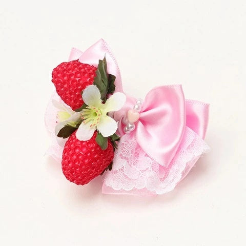 きゃんナナ CanNana フレッシュストロベリーバレッタリボン LB-330【小型犬 アクセサリー ヘアーアクセサリー リボン バレッタ】