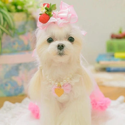 きゃんナナ CanNana フレッシュストロベリーバレッタリボン LB-330【小型犬 アクセサリー ヘアーアクセサリー リボン バレッタ】
