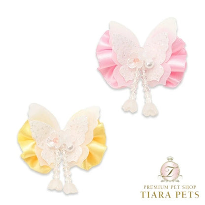 きゃんナナ CanNana きらきらバタフライバレッタリボン LB-329【小型犬 アクセサリー ヘアーアクセサリー リボン バレッタ】