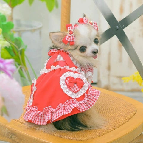 きゃんナナ CanNana ハートギンガムバレッタリボン LB-328【小型犬 アクセサリー ヘアーアクセサリー リボン バレッタ】