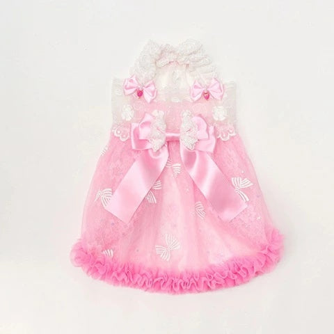 きゃんナナ CanNana ★ご予約★ レース＆チュールキャミワンピース(リボンブローチ付き) 1178【小型犬 犬服 ドッグウェア ワンピース ドレス スカート】