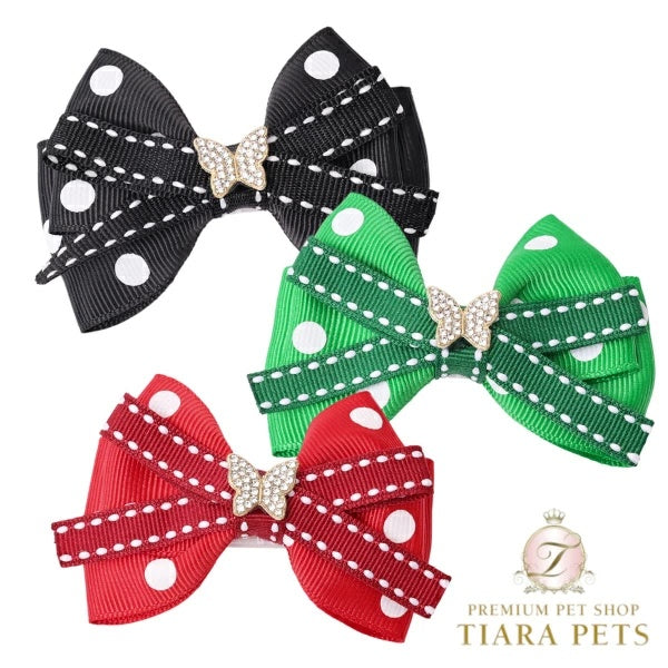 ゴッドピヴァ GODPIVA ドットバタフライリボンバレッタ【犬用 ヘアアクセサリー バレッタ セレブ】