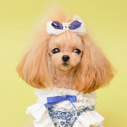 ゴッドピヴァ GODPIVA エアリーデニムリボンバレッタ【犬用 ヘアアクセサリー バレッタ セレブ】