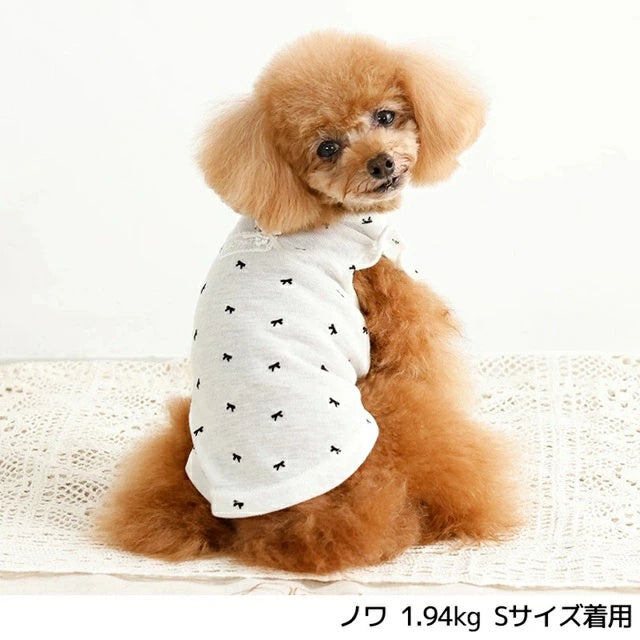 アントゥトゥ Un TouTou リボン柄袖フリルタンク【犬服 ドッグウエア ウエア トップス タンクトップ ノースリーブ セレブ】