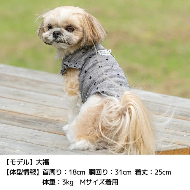 アントゥトゥ Un TouTou リボン柄袖フリルタンク【犬服 ドッグウエア ウエア トップス タンクトップ ノースリーブ セレブ】