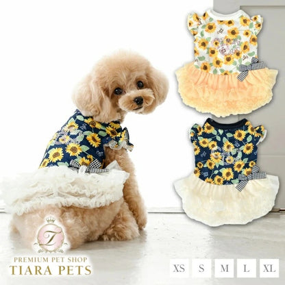 クレイジーブー CRAZYBOO 袖フリルひまわりワンピ【犬服 犬用 ドッグウエア ウエア ワンピース ドレス スカート セレブ】