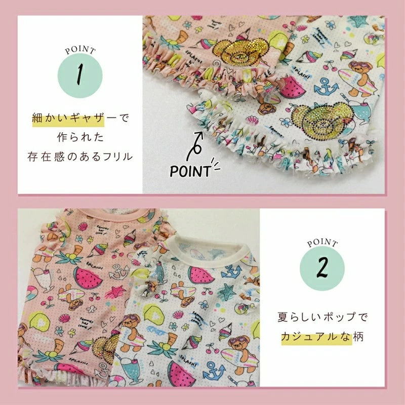 クレイジーブー CRAZYBOO 袖フリルメッシュタンク【犬服 犬用 ドッグウエア ウエア トップス タンクトップ ノースリーブ セレブ】