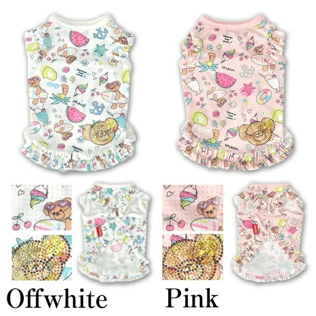 クレイジーブー CRAZYBOO 袖フリルメッシュタンク【犬服 犬用 ドッグウエア ウエア トップス タンクトップ ノースリーブ セレブ】