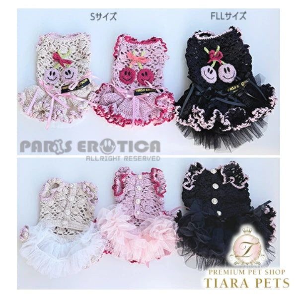 パリエロ PARIERO さくらんぼニットドレス for M-XL [受注生産]【小型犬 犬服 ドレス ワンピース スカート セレブ】
