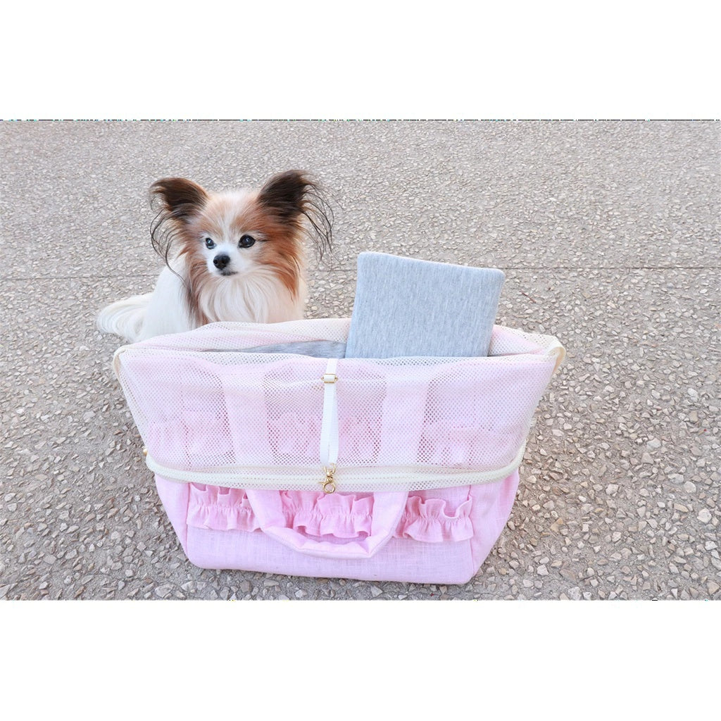 ミムット mimtto Sherbet Linen Ruffle Bag - Mサイズ【小型犬 犬用 バッグ トートバック 鞄 かばん セレブ】