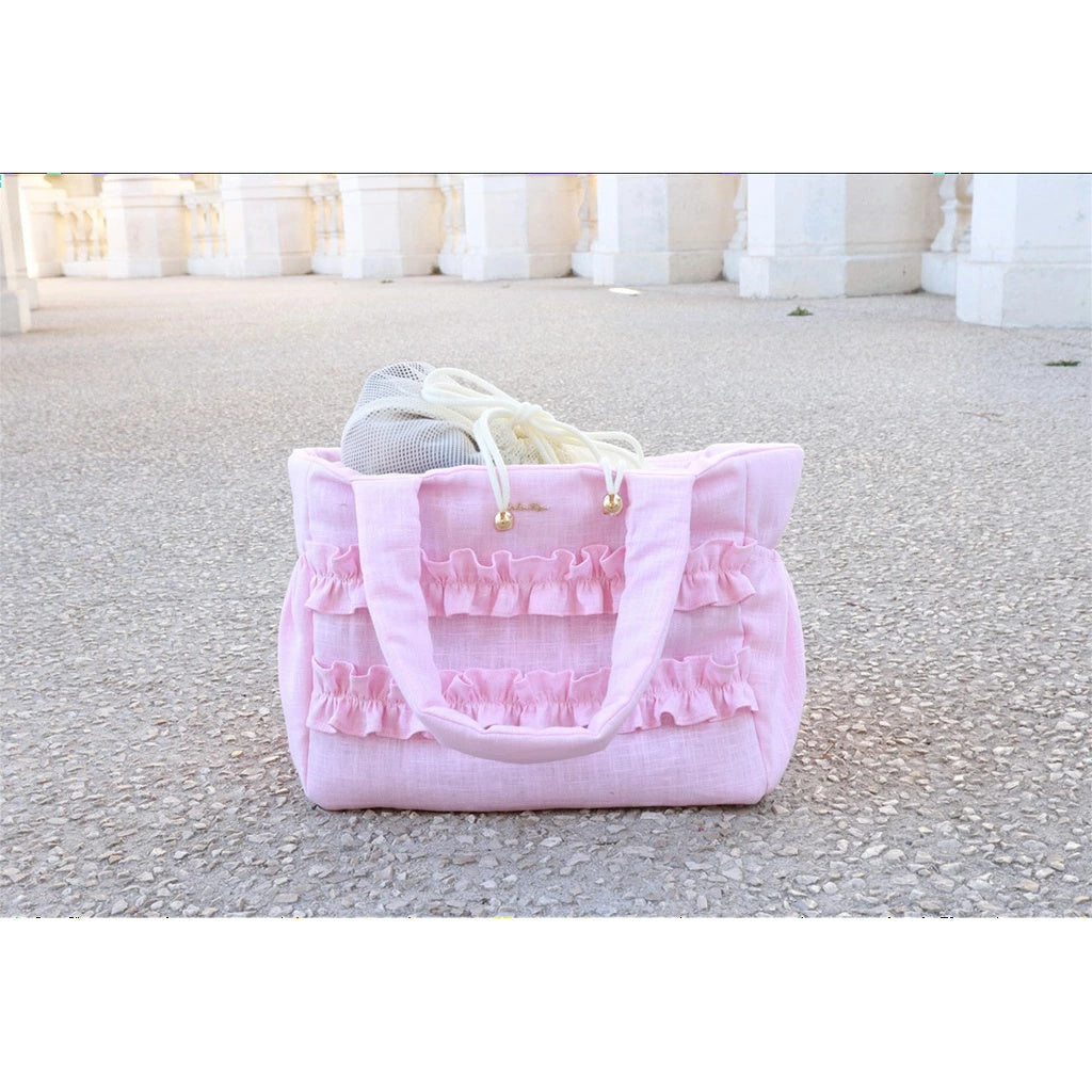 ミムット mimtto Sherbet Linen Ruffle Bag - Sサイズ【小型犬 犬用 バッグ トートバック 鞄 かばん セレブ】