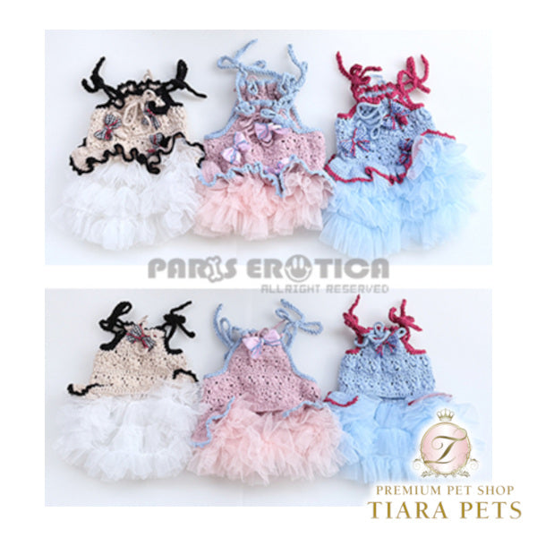 パリエロ PARIERO 花編みリボンニットサンドレス [受注生産]【小型犬 犬服 ワンピース ドレス スカート セレブ】