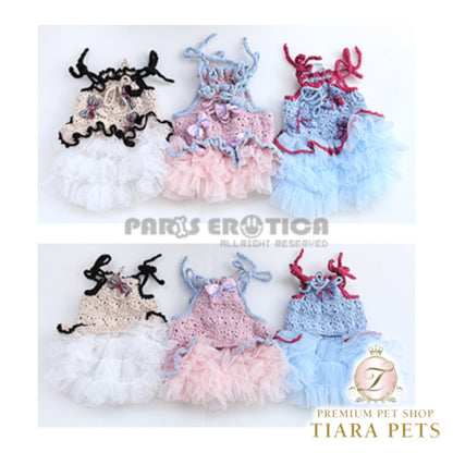 パリエロ PARIERO 花編みリボンニットサンドレス [受注生産]【小型犬 犬服 ワンピース ドレス スカート セレブ】