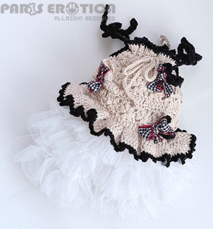 パリエロ PARIERO 花編みリボンニットサンドレス [受注生産]【小型犬 犬服 ワンピース ドレス スカート セレブ】