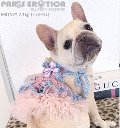 パリエロ PARIERO 花編みリボンニットサンドレス [受注生産]【小型犬 犬服 ワンピース ドレス スカート セレブ】