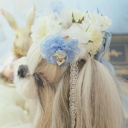 きゃんナナ CanNana 薔薇の国のアリスの花かんむり ブルー〈アリス〉7月下旬入荷予定 HD-036【小型犬 犬用 ヘアアクセサリー ヘアアクセ かんむり】