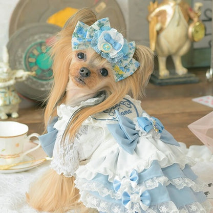 きゃんナナ CanNana 薔薇の国のアリスバレッタリボン ブルー LB-341【小型犬 犬用 ヘアアクセサリー ヘアアクセ バレッタリボン】
