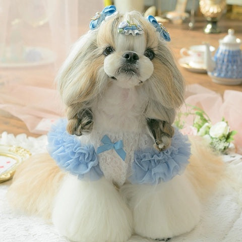 きゃんナナ CanNana フリル袖の総レーストップス ブルー 1188【小型犬 犬服 ドッグウエア トップス】