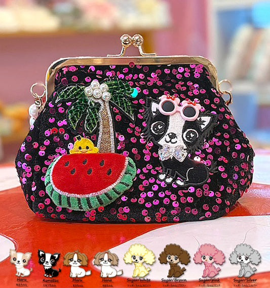 J&Kアニマルズ J&K animals 2WAYガマ口 スパンコールBag【オーナー用 ママ用 ポーチ 小物入れ 収納 便利グッズ】